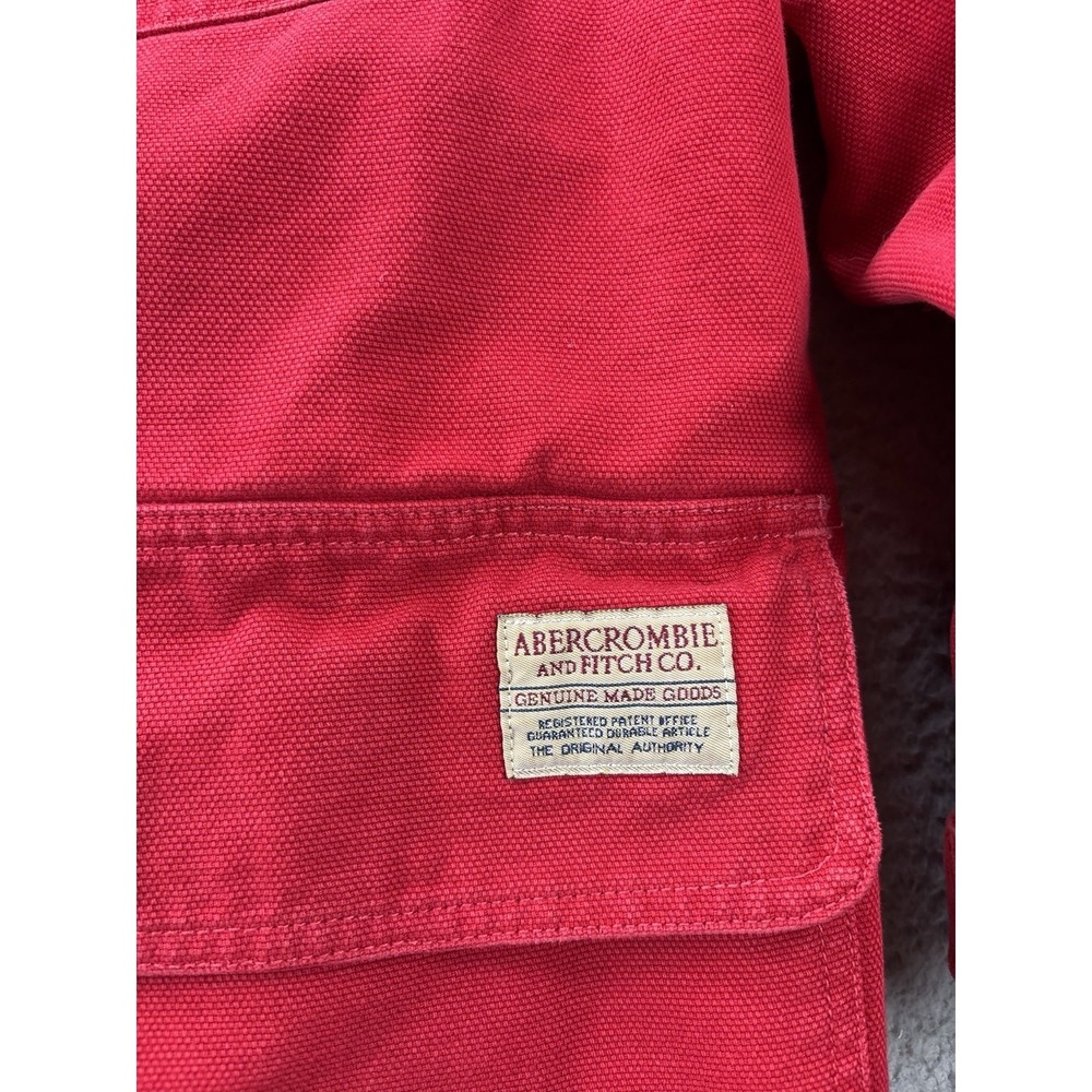 Vintage Abercrombie & Fitch Chore Coat Medium Red Corduroy Trim Oversized Lined - Picture 3 of 16